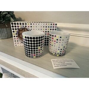 New Set of 2 Bloomingdale's Glass Votive Candle Holders Boxed Checkered Diamond